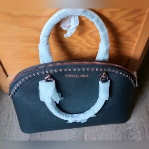 MichaelKors Black,Scallop Edge HandBag, gold accent,New 12x9.5x5". Shoulderstrap